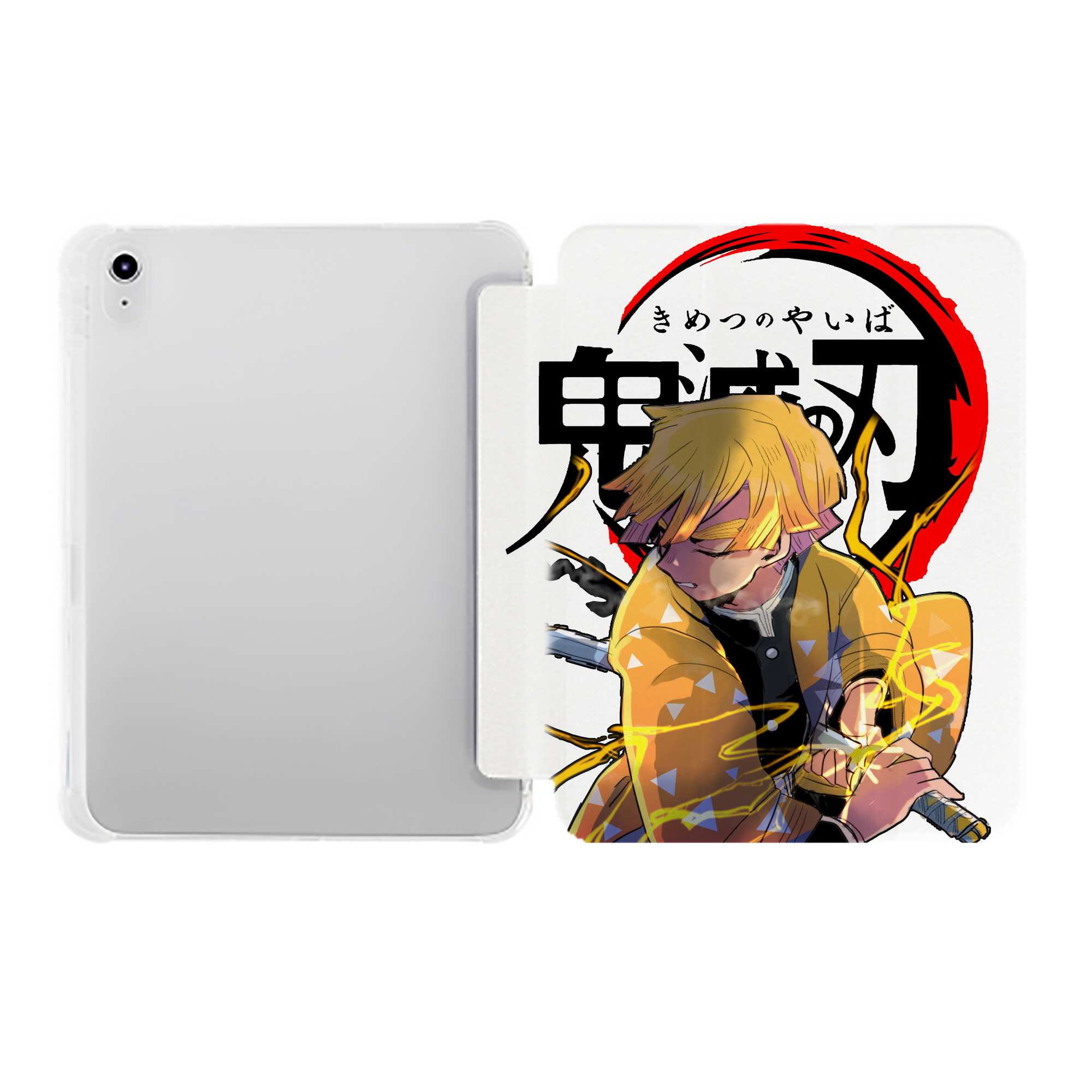 （画像用） 鬼滅の刃（きめつのやいば）我妻 善逸／あがつま ぜんいつ Agatsuma Zenitsu IPad ケース ペン収納付き 三つ折りスタンド PUレザー×シリコン 対応機種9.5/10.5/10.9インチ